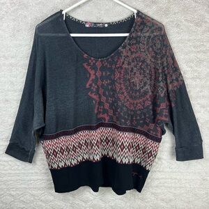 DESIGUAL Lightweight Sweater Dolman Sleeve Whimsigoth Large